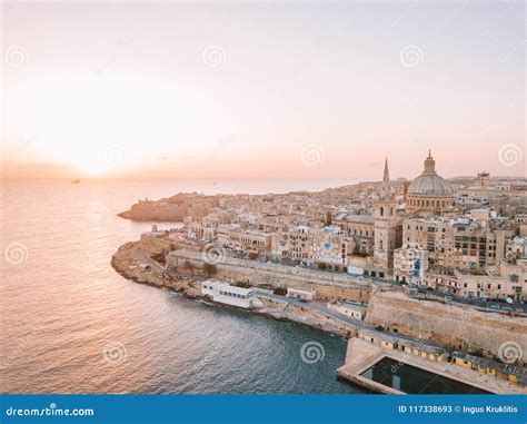 Beautiful Aerial Sunset View Of The Valletta City In Malta Editorial