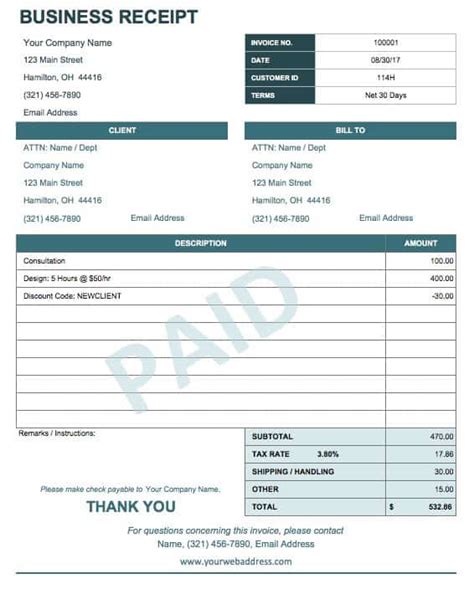 Business Receipt Template Free Word Excel Pdf Formats