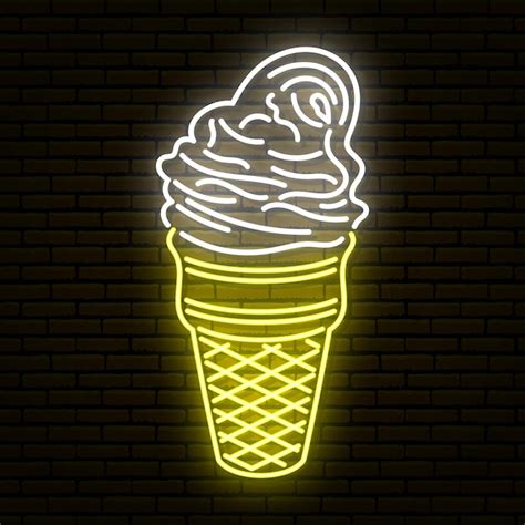 Premium Vector Neon Sign In The Form Of An Ice Cream Cone Against A
