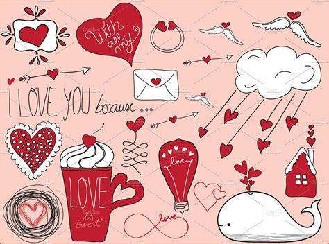 Valentines Day Doodles Illustrator Graphics Creative Market