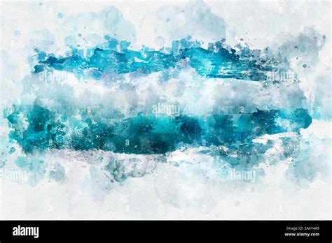 Abstract Blue Wave Ocean Watercolor Background Artistic Painted
