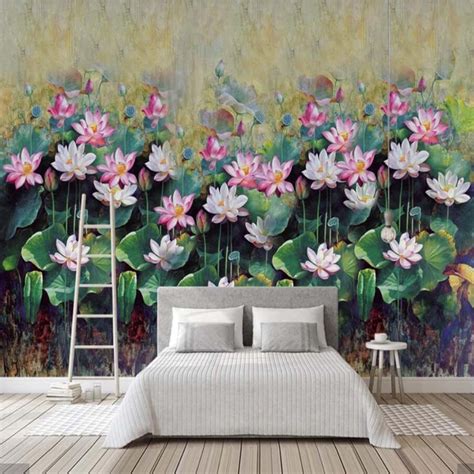 Modern Waterlily Flower Wallpaper Mural Stereo Wall Paper Living Room