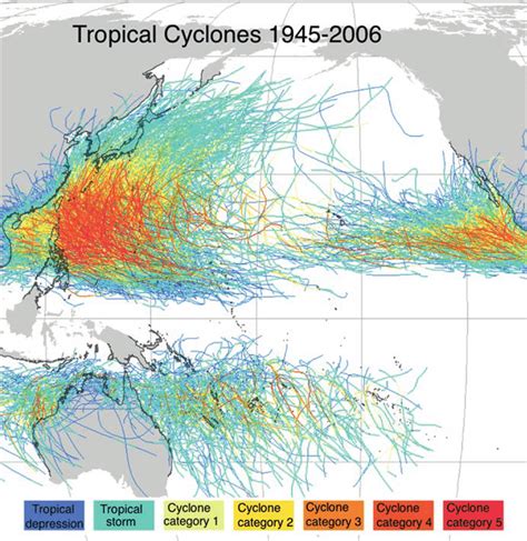 6 Tropical Storm And Cyclone Tracks 1945 2000 In The Pacific Ocean