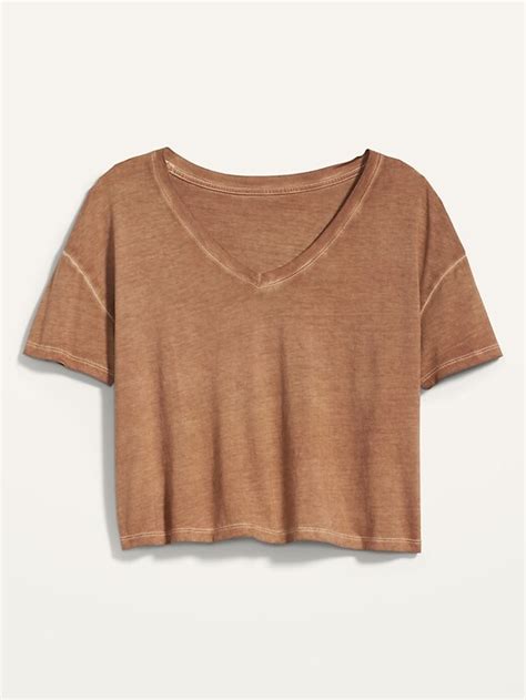 Loose Specially Dyed V Neck Crop T Shirt For Women Old Navy