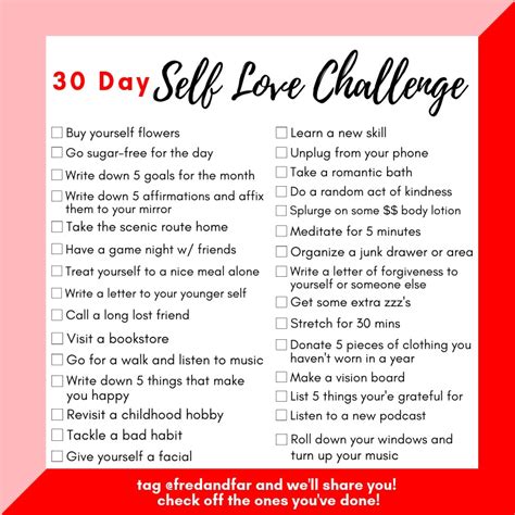 The 30 Day Self Love Challenge Checklist Fred And Far By Melody