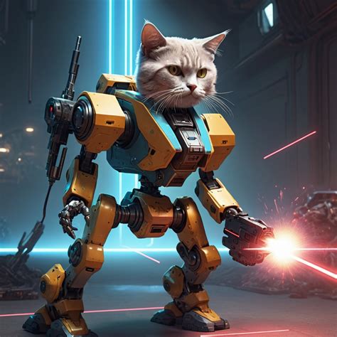 Kitten Mech Character Shooting Lasers Openart