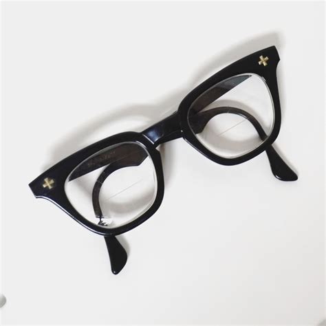 vintage horn rimmed safety glasses bausch and lomb 1960 s black plastic frames cross