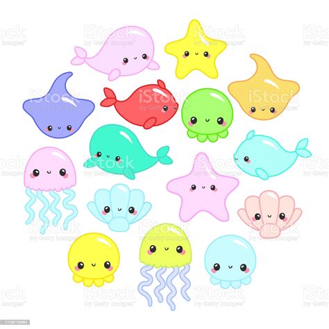 Cute Colorful Cartoon Sea Animals In Circle For Baby