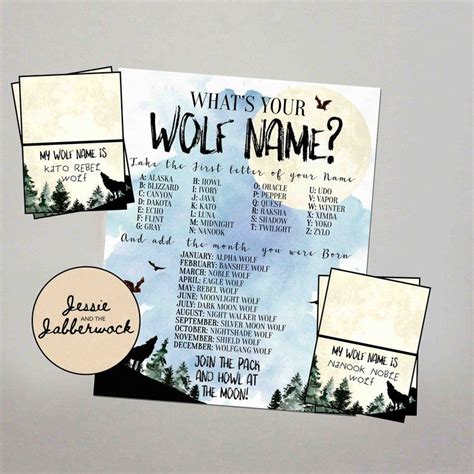 Whats Your Wolf Name Printable Instant Download Party Etsy Wolf