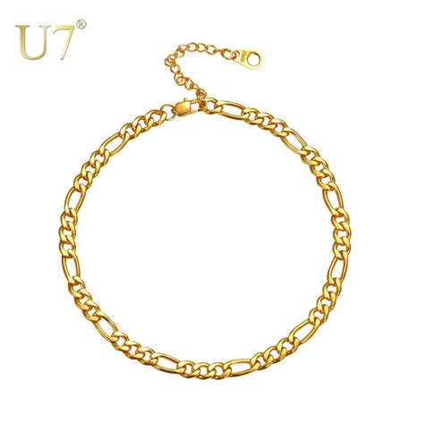 U7 Womens Anklet Figaro Chain Gold Stainless Steel Leg Ankle Bracelet