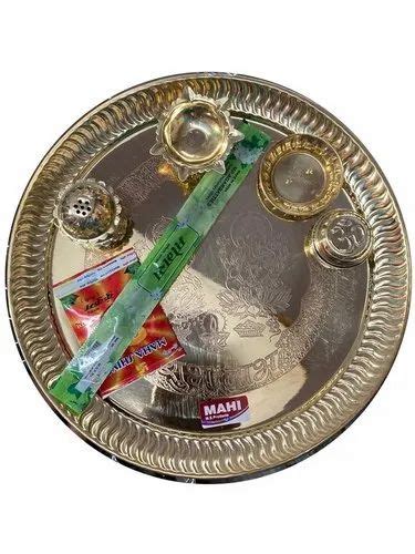 Golden Traditional Round Brass Pooja Thali At Rs Piece In Moradabad ID