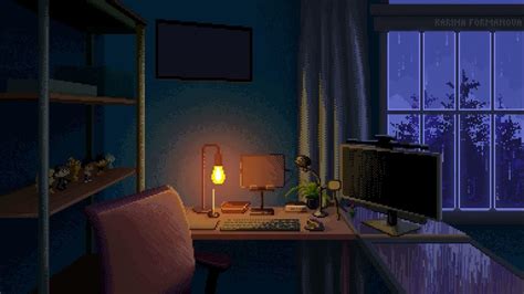 Aesthetic Work Desk Pixel Screensaver Calming Relaxing Rain Sound