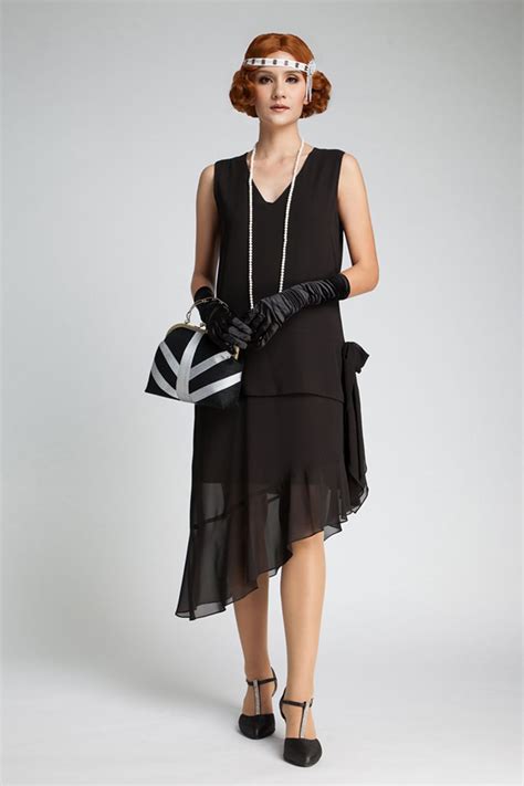 1920s Evening Dress In Black Chiffon And Asymmetrical Skirt Etsy