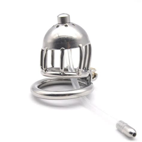 Stainless Steel Male Chastity Device Cock Cage With Silicone Urethral