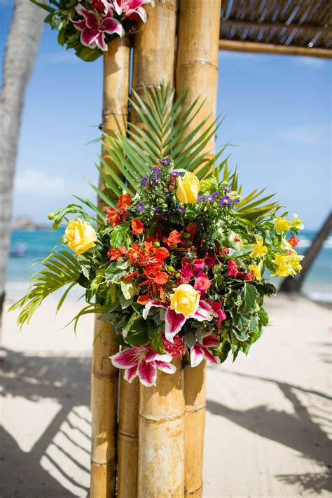 Bright Tropical Wedding Arch Floral Arrangement On St Thomas Island