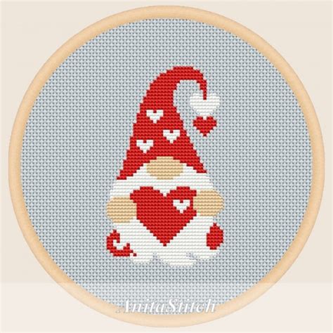 valentines gnome cross stitch pattern needle work