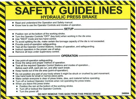 Safety Sign Press Brake Hydraulic Safety Guidelines English