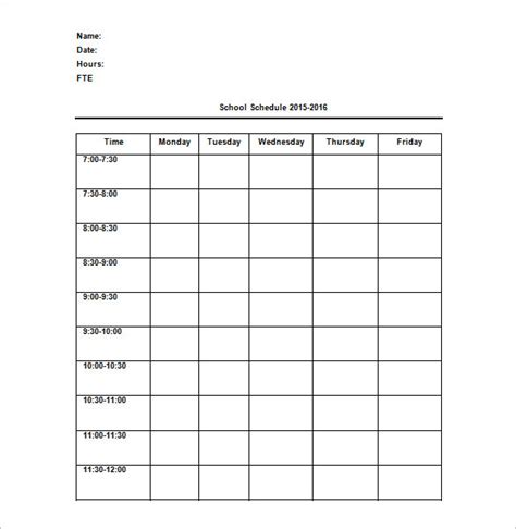 Daily Schedule Template For Teachers Printable Schedule Template