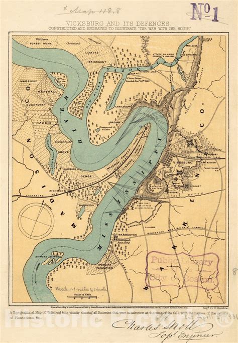 Historical Map Ca 1863 Vicksburg And Its Defences Constructed And Engraved To Illustrate