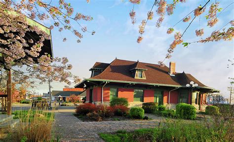 Old Train Station With Spring Flowering Trees Peru Indiana