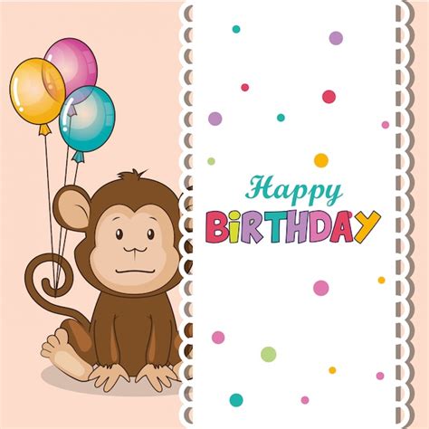 Free Vector Happy Birthday Card With Cute Monkey