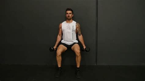 Wall Squat With Dumbbell Bicep Curl Youtube