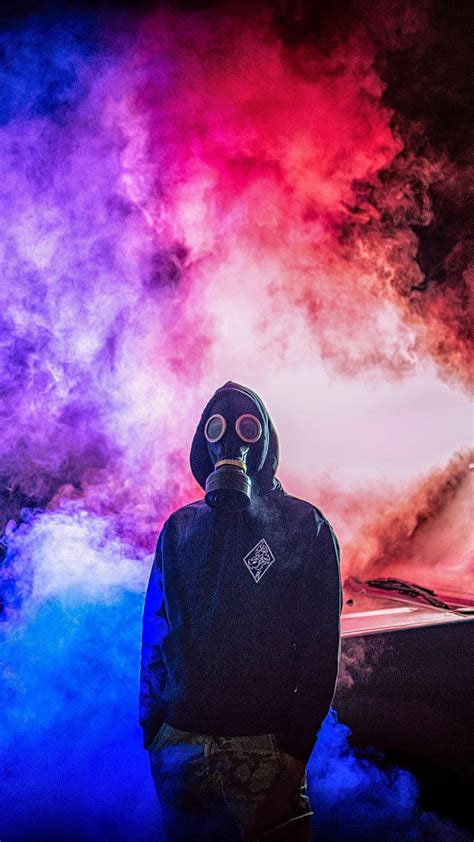 1080p Free Download 1080x1920 Gas Mask Man Smoke Colorful Samsung