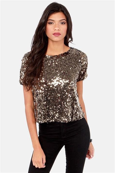 Marvel Luster Antique Gold Sequin Top Glitter Tops Outfit Sequins
