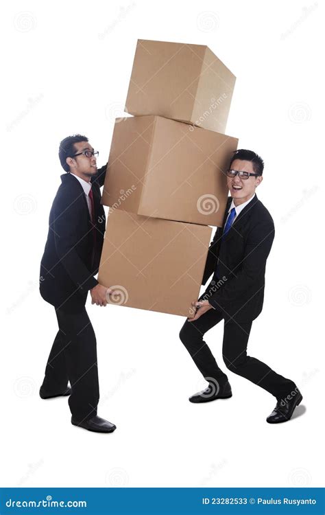 Businessmen Carrying Heavy Boxes Stock Image Image Of Occupation