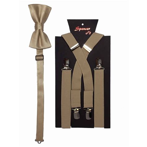 Champagne Mens Suspenders And Bow Tie Sets 1inch X Back Spencer Js