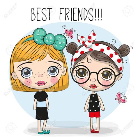 Two Friends Cute Cartoon Girls With Big Eyes Stock Vector 83734943