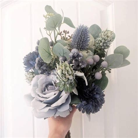 Something Blue Bouquet Silk Flower Wedding Bouquet With Blueberries
