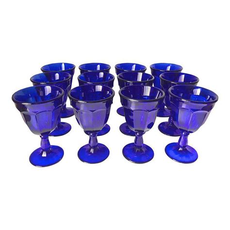 12 Vintage Cobalt Blue Stemmed Glasses Blue Glass Cobalt Blue Blue