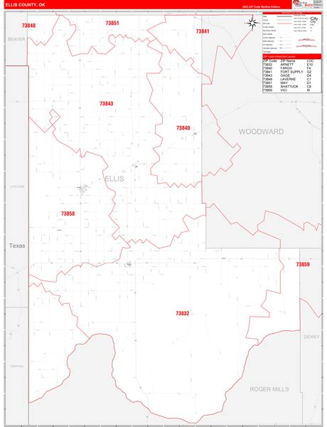 Ellis County Ok Carrier Route Wall Map Red Line Style By Marketmaps