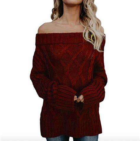 Off Shoulder Cable Knit Long Thick Women Sweater On Storenvy