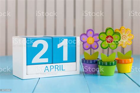 April 21st Image Of April 21 Wooden Color Calendar On White Background