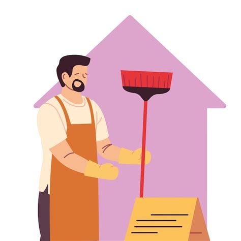 Hombre De Limpieza Haciendo Trabajos De Limpieza De La Casa Vector