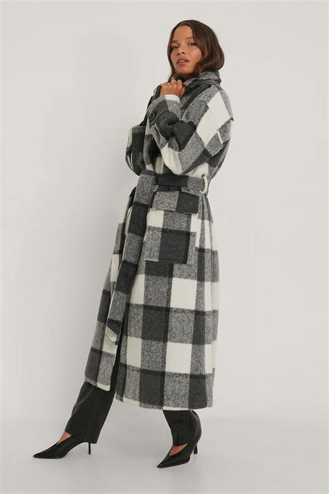 Checked Oversized Belted Coat Multicolor Na