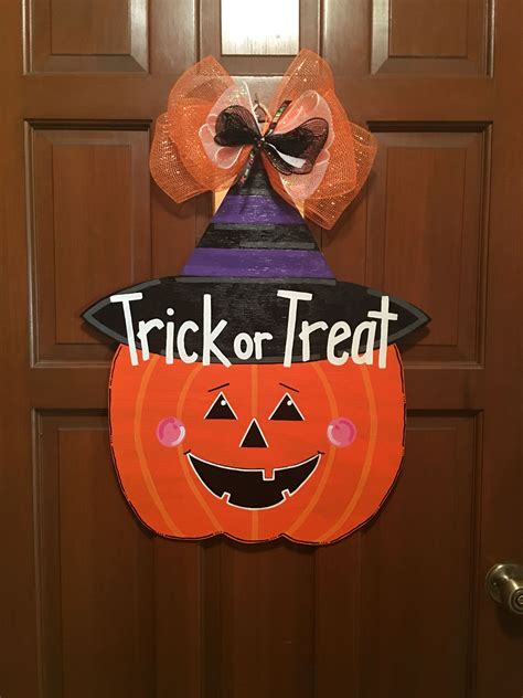Jack O Lantern Halloween Wooden Door Hanger Trick Or Treat Halloween