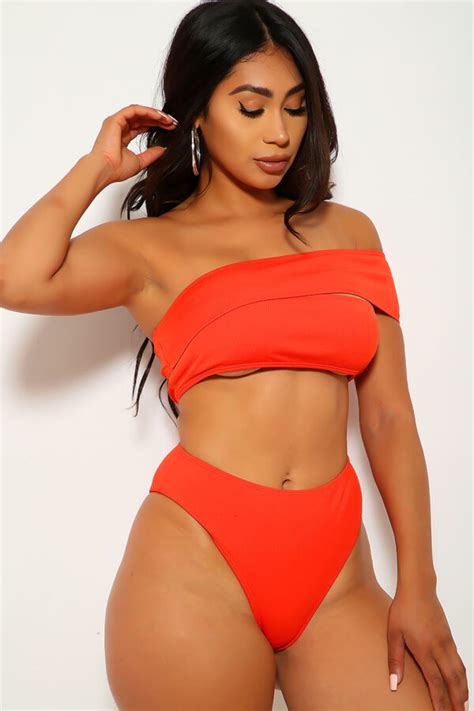 Red One Strap Two Piece Swimsuit Women Of Edm