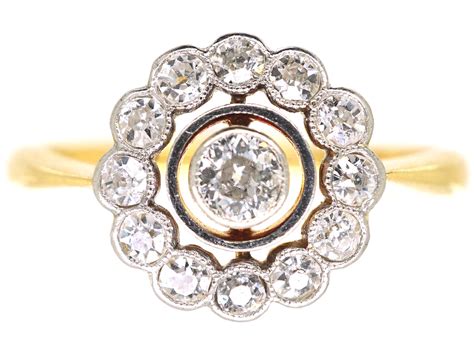 Art Deco Ct Gold Platinum Diamond Cluster Ring M The