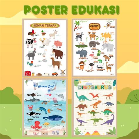 Jual Poster Edukasi Belajar Anak Dinosaurushewan Buas Hewan Ternak