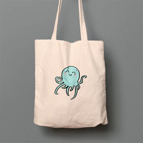 Octopus Tote Bag Eco Friendly Canvas Printed Design Reusable Etsy