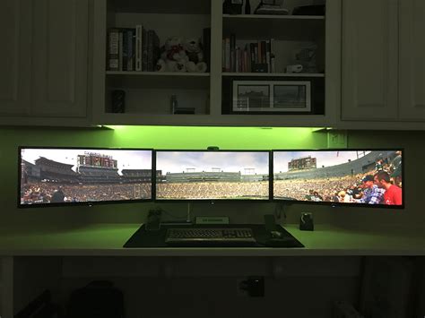 Triple Ultrawide Monitors Backyard Office Game Room Design Pc Desk