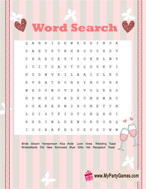 Free Printable Wedding Word Search Game In Pink Color Free Wedding