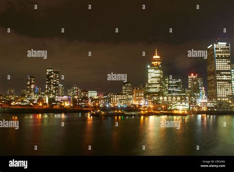Vancouver Skyline Lit Up At Night Stock Photo Alamy