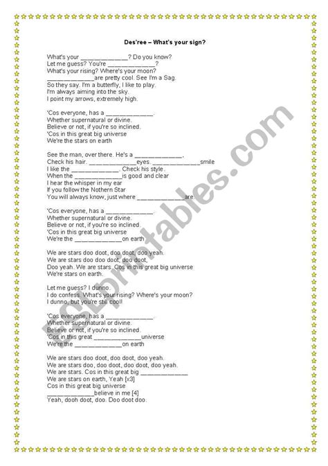 English Worksheets Song Des´ree What´s Your Sign