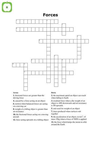 Physics Forces And Motion Crossword Teaching Resources