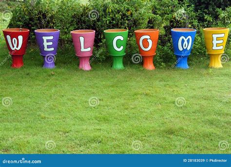 Welcome Sign At The Flower Pot Stock Image Image Of Hotel Design