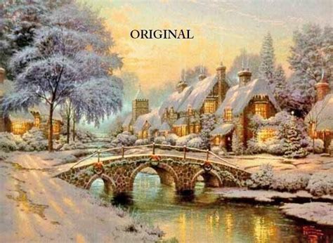 Winter Cottage Scene With Bridge Cross Stitch Pattern Kinkade Etp